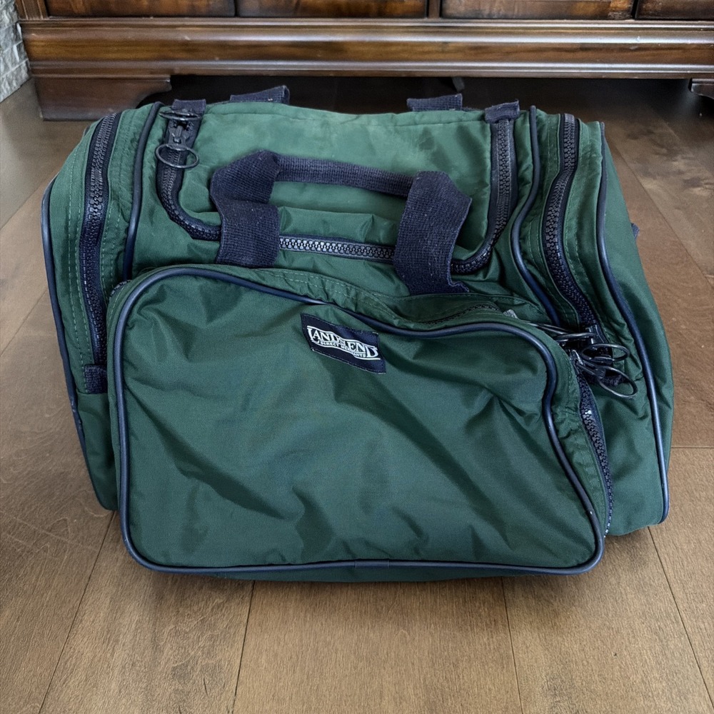 Lands' End Square Duffle Bag Overnight Blue Green Nylon USA Made Used